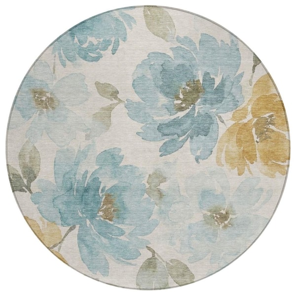 Chantille Machine Washable Indoor/Outdoor Abstract ACN3014 Ivory 8 ft. x 8 ft. Round Rug