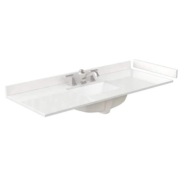 54 in. W x 22 in. D Quartz White Rectangular Single Sink Bathroom Vanity Top in White