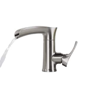 Single Handle Single Hole Bathroom Faucet with PEX supply line in Brushed Nickel