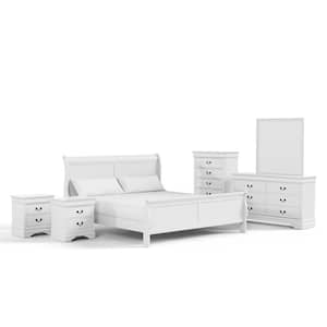 6-Piece Burkhart White Wood King Bedroom Set with Dresser and Mirror