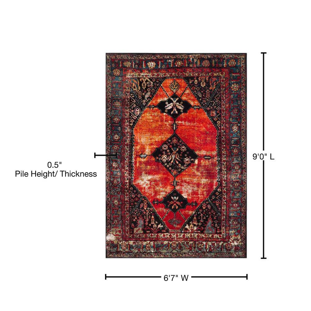 Vintage Red Floral High Pile Synthetic Area Rug
