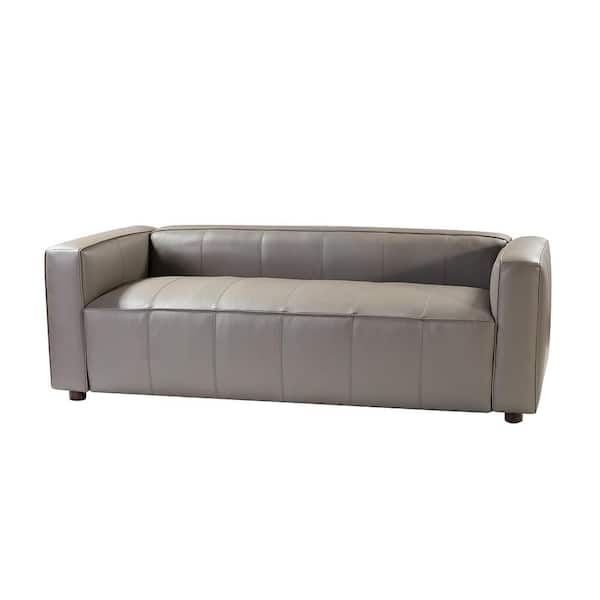 JAYDEN CREATION Emilio Comfy 80 in. Dove Square Arm Genuine Leather Rectangle Sofa with Wooden Base