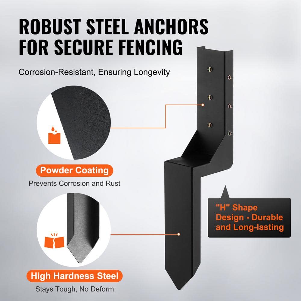 Heavy Duty Black Steel Fence Post Anchor Repair Kit, 4 Pack