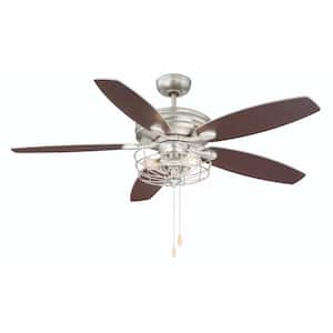 52 in. W x 18.31 in. H 3-Light Brushed Nickel Indoor Ceiling Fan with Metal Cage, Light Kit and Reversible Blades