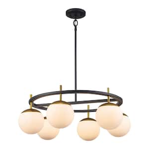 75-Watt 6-Light Black and Gold Pendant Light with Glass Shades, Bulbs Included