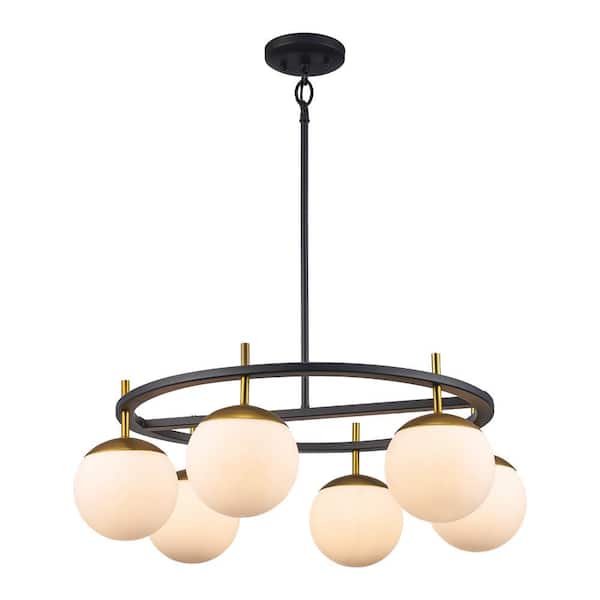 Monteaux Lighting 75-Watt 6-Light Black and Gold Pendant Light with Glass Shades, Bulbs Included