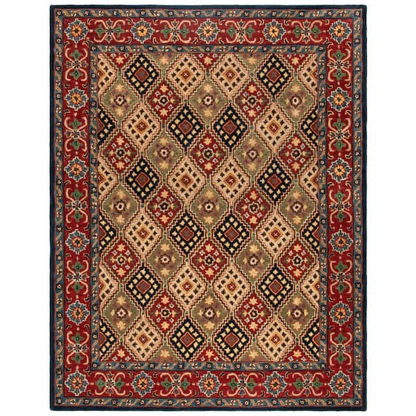 Heritage 8 ft. x 10 ft. Red/Beige Border Quatrefoil Area Rug