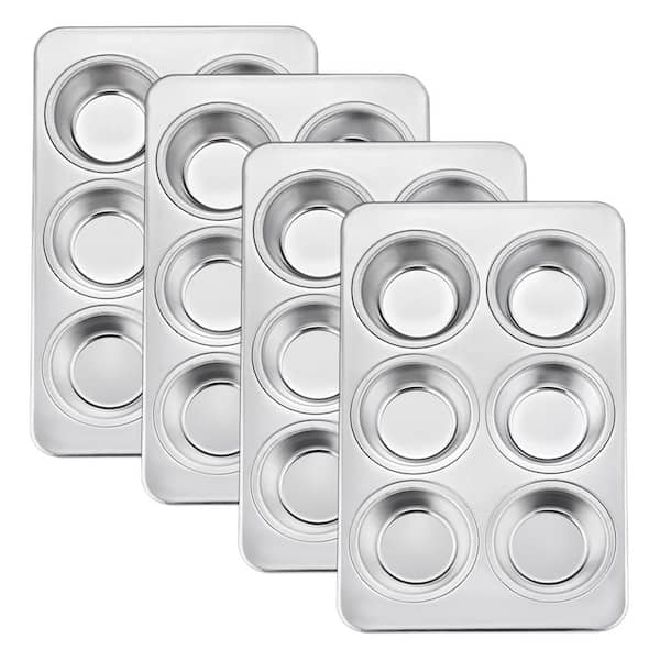 6-Piece Stainless Steel Muffin Pan Set for Baking Cupcakes Muffins Cakes Tarts Healthy Durable Oven Safe