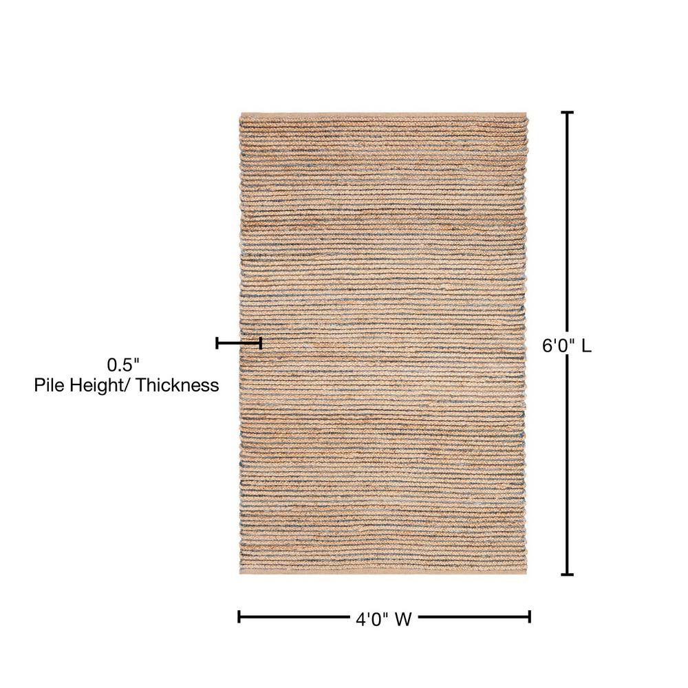 Natural and Blue Wool Flat Woven Reversible Rug, 4' x 6'