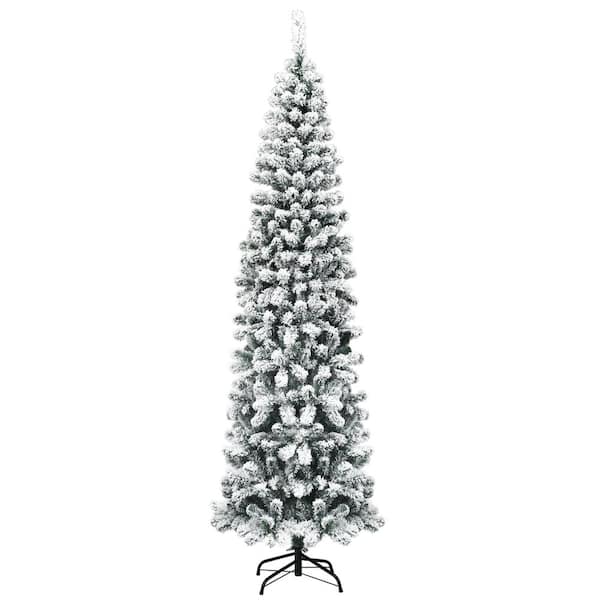 Costway 7.5 ft. White Unlit Light Type Flocked Classic Pencil Artificial Christmas Tree with 641 Tips