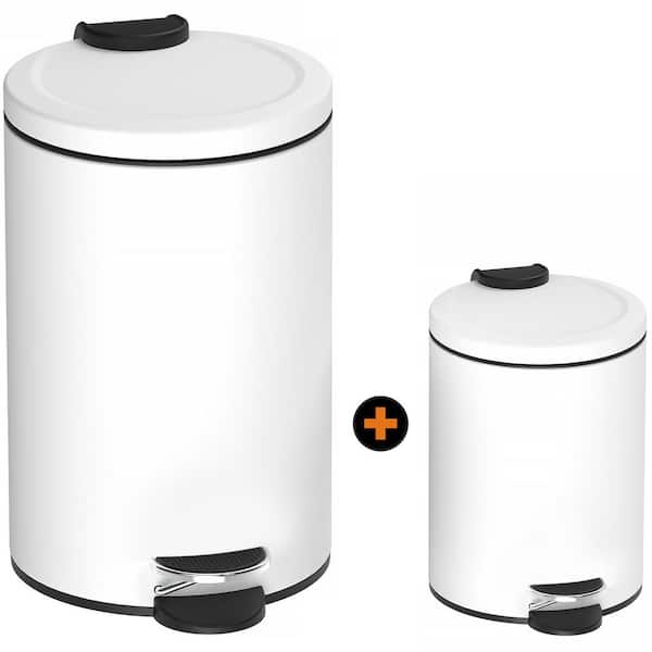 Innovaze 3.2 Gal. and 0.8 Gal. Stylish White Step-On Wastebaskets with Lids