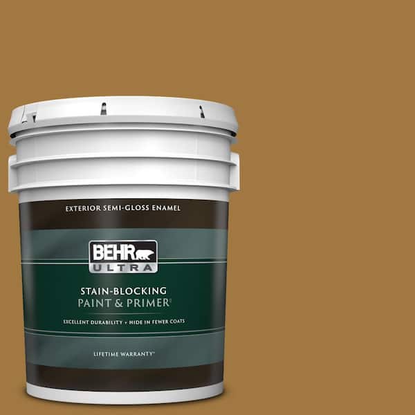 BEHR ULTRA 5 gal. #310F-6 Goldenrod Tea Semi-Gloss Enamel Exterior Paint & Primer