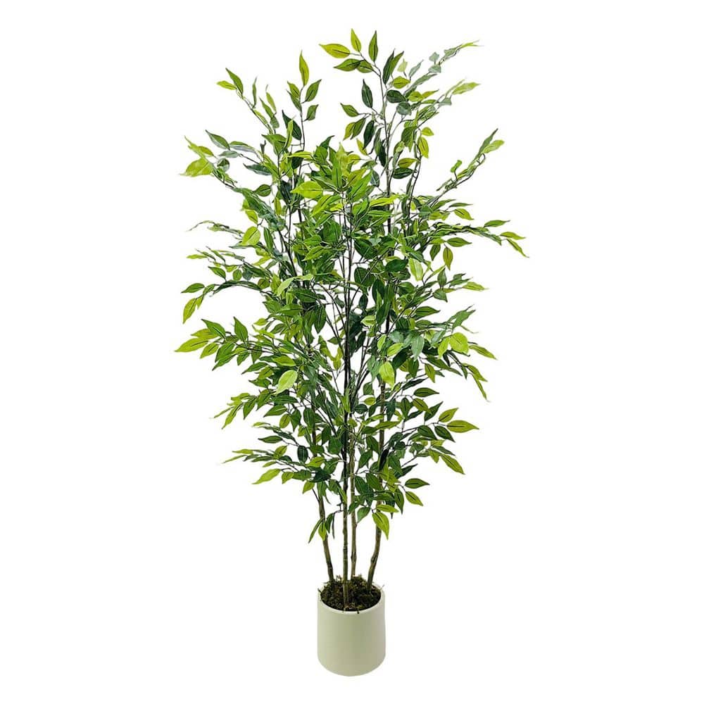 5 ft. Artificial Ficus Tree, Silk Fake Ficus Leaves Plant with White Imitation Ceramic Planter for Home Office price history on PriceWatchPro