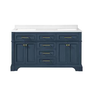 Melpark 60 in. W x 22 in. D x 34.5 in. H Bath Vanity in Grayish Blue with White Cultured Marble Top