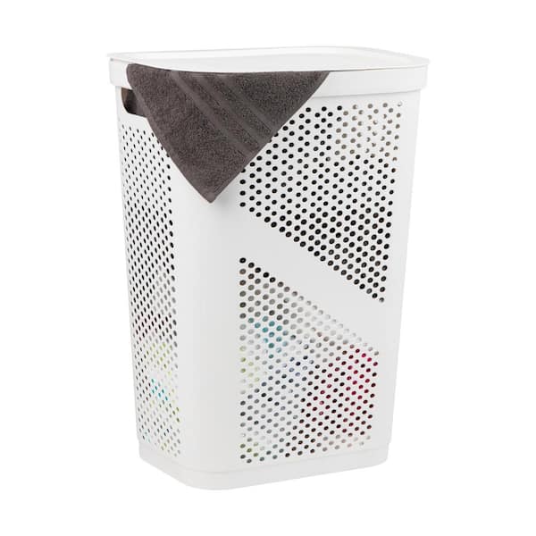 White 23.5 in. H x 13.75 in. W x 17.25 in. L Plastic 60L Modern Rectangle Laundry Room Hamper with Lid