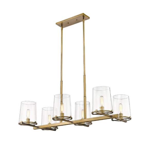 Unbranded Callista 22 in. 6-Light Rubbed Brass Island Billiard Light with Clear Glass Shade