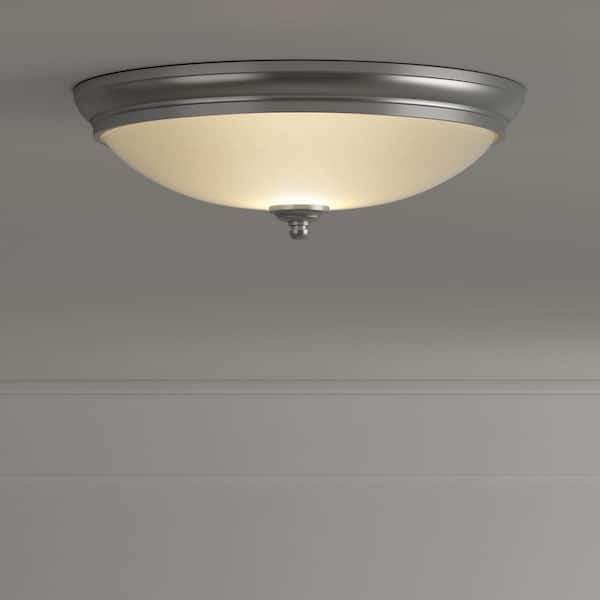 Commercial Electric - 13 in. 60-Watt Equivalent Brushed Nickel Integrated LED Flush Mount with White Glass Shade