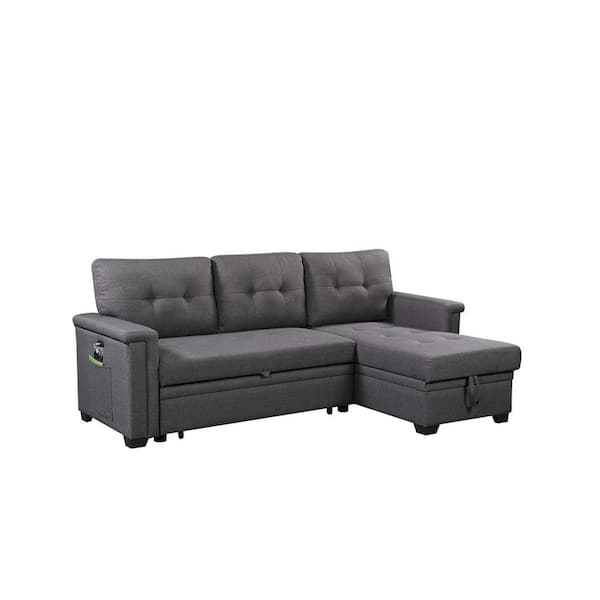 Unbranded 76.80 in. Width Dark Gray Velvet Fabric Full Size Sleeper Sofa Bed