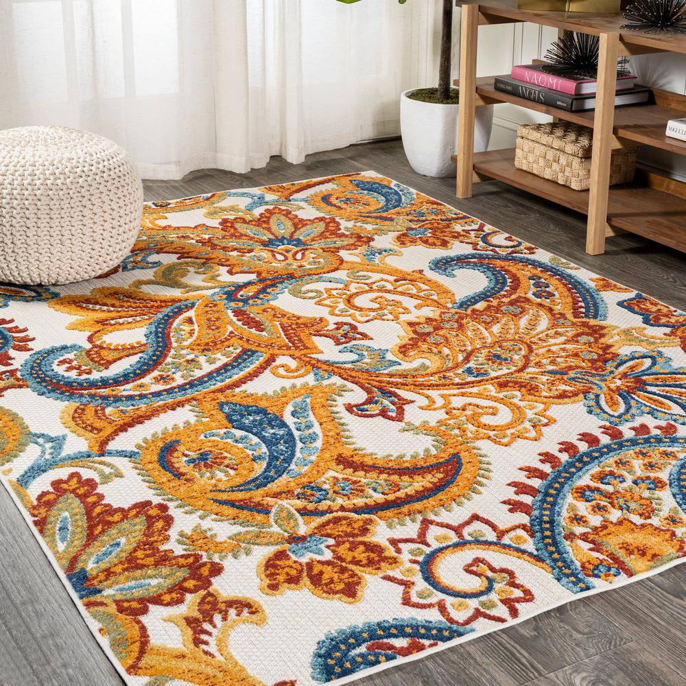 Gordes Paisley High-Low Orange Multicolor Synthetic Area Rug