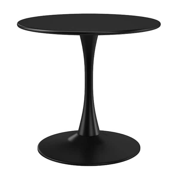 Frond and Form Outdoor Patio Modern 31.5 in. Round Steel Dining Table w/ Sturdy Tulip Base, Black