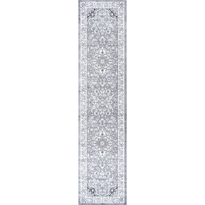 Palmette Modern Persian Floral Gray/Ivory 2 ft. x 8 ft. Runner Rug