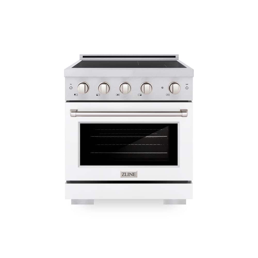 ZLINE Kitchen and Bath 30 in. 4.2 cu. ft. Paramount Induction Range with 4 Element Cooktop in Satin Stainless Steel with White Matte Door
