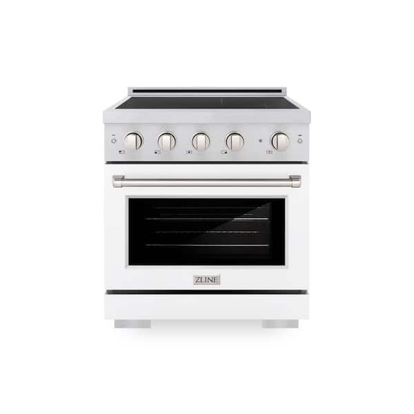 30 in. 4.2 cu. ft. Paramount Induction Range with 4 Element Cooktop in Satin Stainless Steel with White Matte Door
