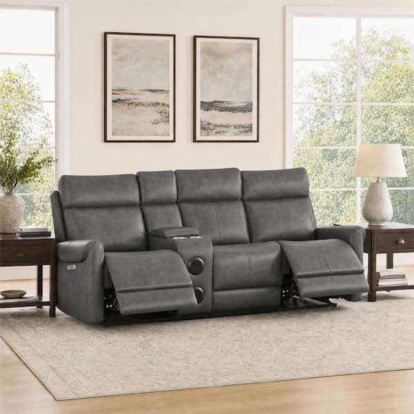 Spruce & Spring Cedar 87.8 in. Square Arm Wall Hugger Faux Leather