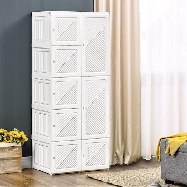 Wardrobe Storage Cabinet, Armoire Closet Organizer with Drawer and Hanging  Rod, White