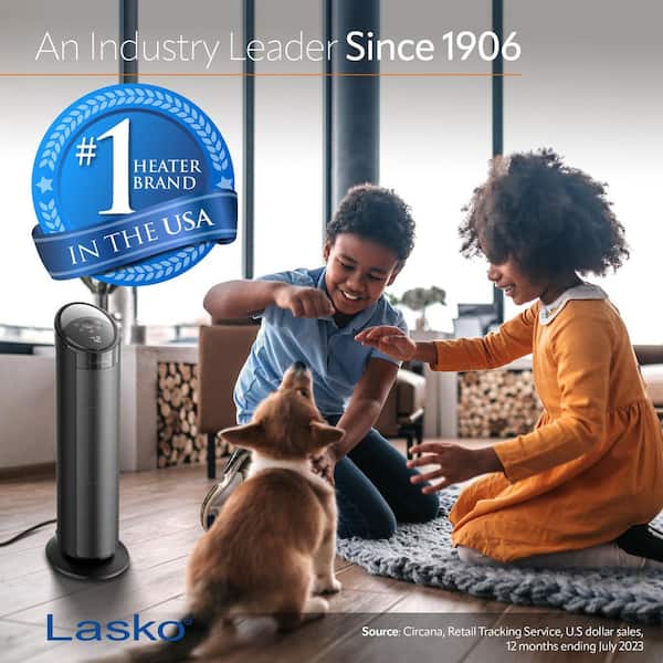 1500W 22 in. Black Indoor Electric Tower Ceramic Forced Air Ceramic Space Heater with Child Lock, 3-Speeds, and Remote