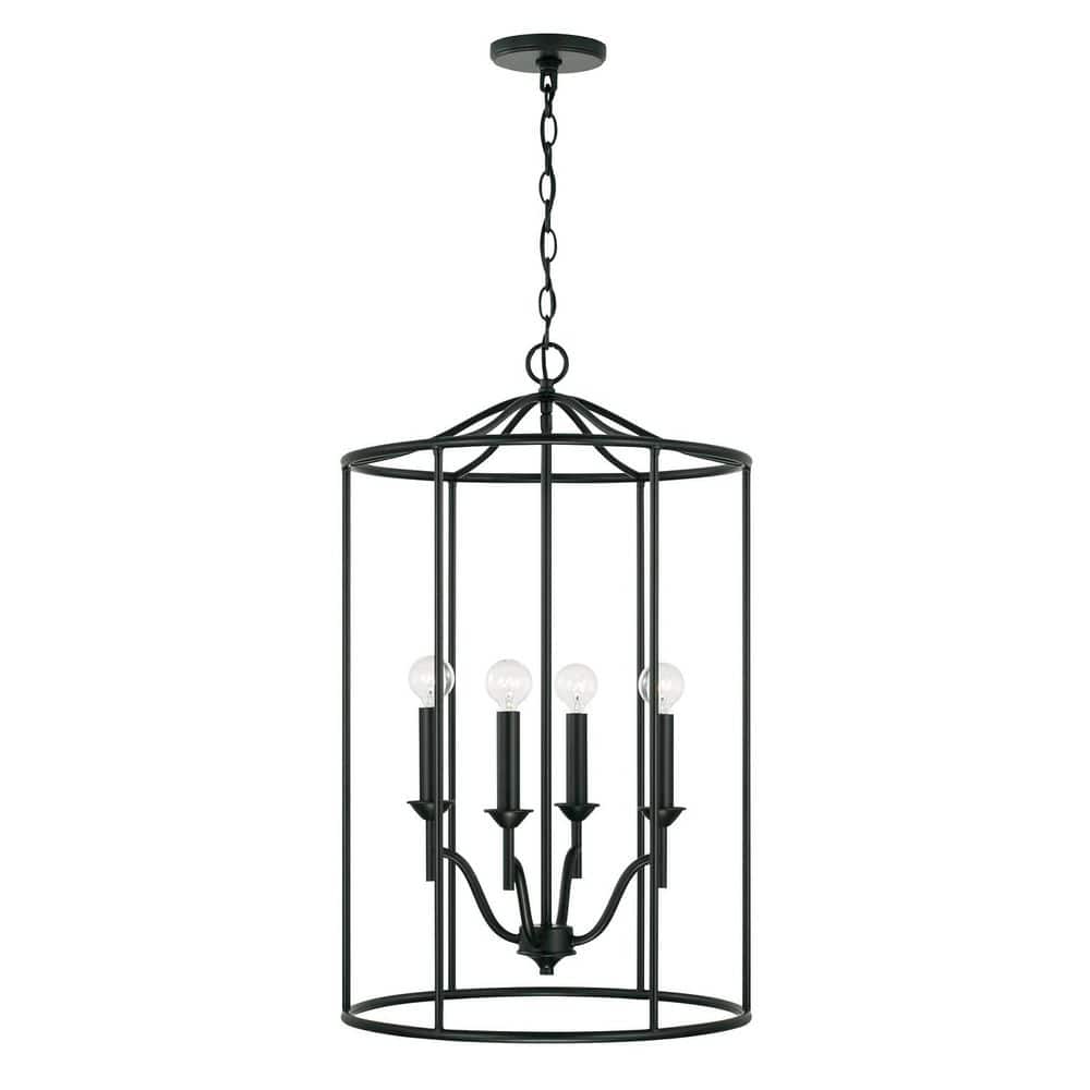 Peyton 60-Watt 4-Light Matte Black Cage Lantern Foyer Pendant Light, No Bulbs Included price history on PriceWatchPro
