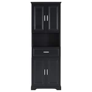 24.5 in. W x 16.1 in. D x 70.8 in. H Black MDF Freestanding Linen Cabinet with Open Shelve