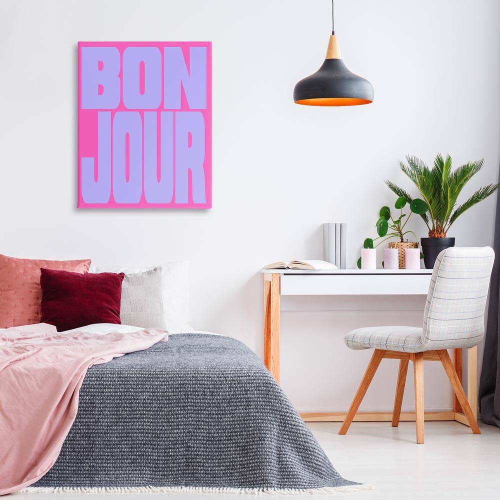 Bonjour Pink and Blue by House of Lulu Unframed Typography Graphic Art Print 40 in. x 30 in. price history on PriceWatchPro