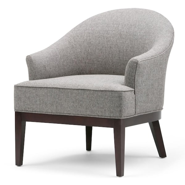 Simpli Home Louise Mid Century Modern 29 in. Wide Tub Arm Chair in Warm Slate Grey Linen Look Fabric