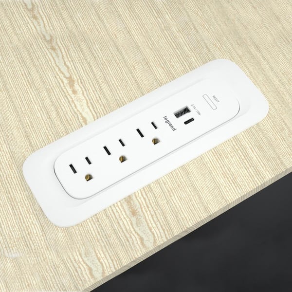 Wiremold ModPower White 3-Outlet End Unit Integrated Recessed Power Strip with USB A/C with 3 Ft. Cord