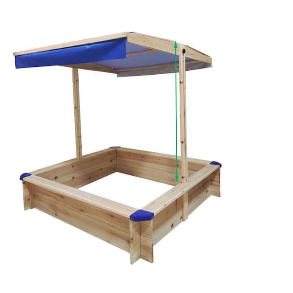 Tunearary Outdoor Beach Cedar Natural Color Kids Wooden Sandbox with Adjustable Canopy