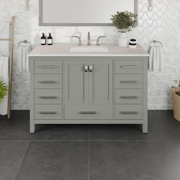 Eviva Aberdeen 48 in. Single Sink Gray Bath Vanity with White Carrara Quartz Top (Assembled)