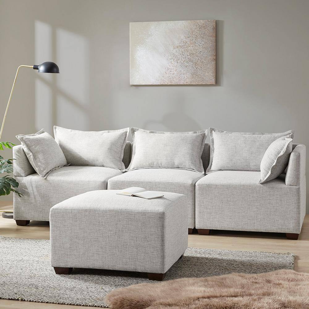 Silver Gray Fabric Modular Sectional Sofa with Ottoman