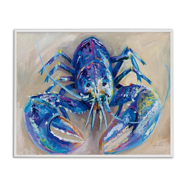 Stupell Industries Blue Lobster Impression by Jeanette Vertentes White Framed Animal Giclee Art Print 11 in. x 14 in.