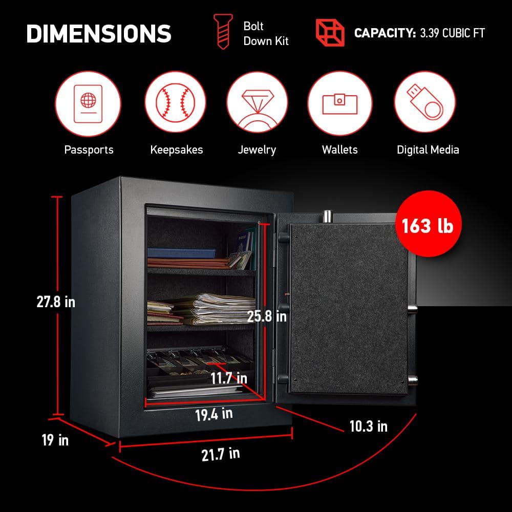 Black Digital Waterproof Fire Safe with Programmable Lock