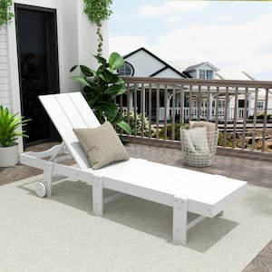 Laguna White Fade Resistant HDPE All Weather Plastic Outdoor Patio Reclining Adjustable Chaise Lounge with Wheels
