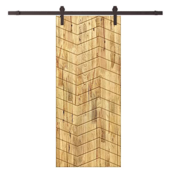 CALHOME 42 in. x 80 in. Weather Oak Stained Pine Wood Modern Interior Sliding Barn Door with Hardware Kit