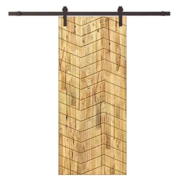 CALHOME 42 in. x 96 in. Weather Oak Stained Pine Wood Modern Interior Sliding Barn Door with Hardware Kit