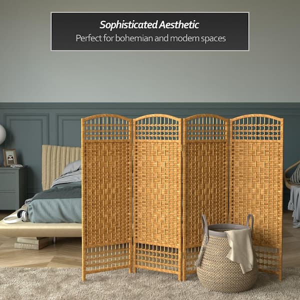 4 ft. Short Fiber Weave Folding Screen - Light Beige - 4 Panels