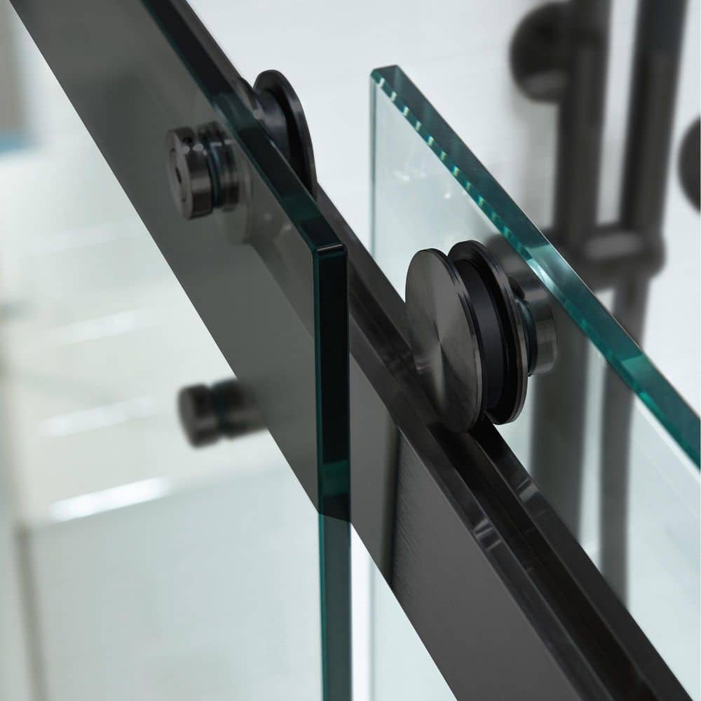Matte Black Frameless Sliding Shower Door with Clear Tempered Glass