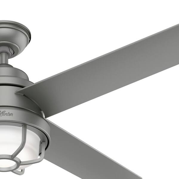 Hunter - Searow 54 in. LED Outdoor Matte Silver Ceiling Fan with Light Kit and Wall Control