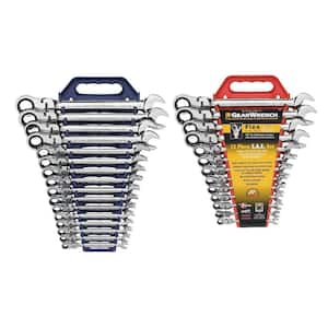 12-Point Metric/SAE Flex-Head Ratcheting Combination Wrench Set (29-Piece)