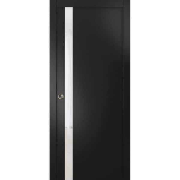 Sartodoors 18 in. x 96 in. 1 Panel Black Matte Finished Solid Wood Sliding Door with Hardware