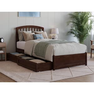 Lucia Walnut Brown Solid Wood Frame Twin XL Platform Bed with Panel Footboard and Storage Drawers