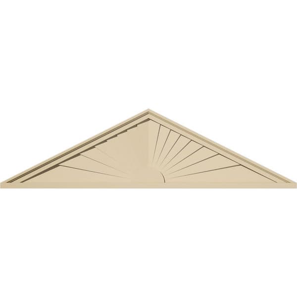 Ekena Millwork 54-in W x 14-1/2-in H x 2-in P (Pitch 6/12) Peaked Cap Sunburst Signature Urethane Pediment, Primed Tan